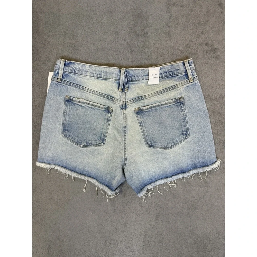 New Good American Jean Shorts Womens 8 Blue Light Wash Denim Good 90s Cut‎ Off
